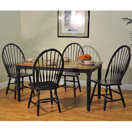 Black-Trimmed Rectangular Table with 4 Black Stools